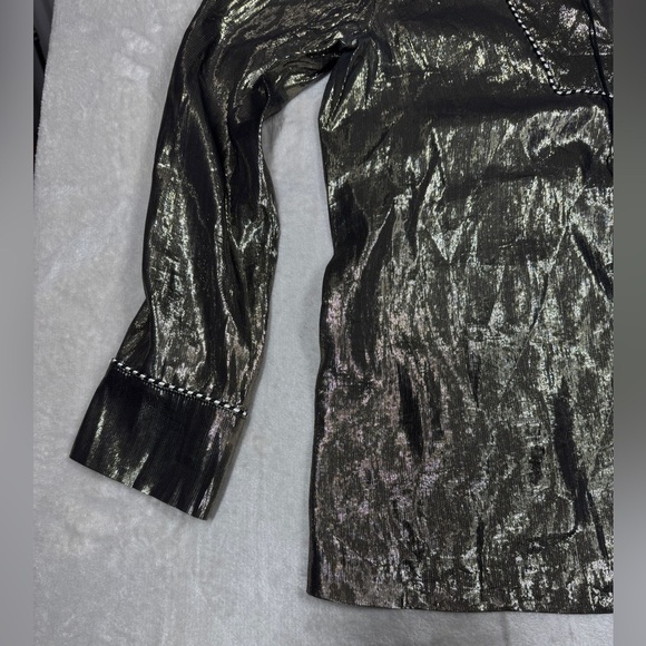 J.Crew Silk Metallic Blend Gold Shimmer Boho Long Sleeves Tunic Blouse Size 8 - Picture 6 of 16